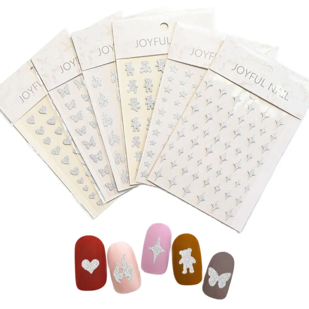 

1Sheet Laser Silver GLITTER Star Nail Sticker 3D Flashing Bear,Heart Decal BACK GLUE Decorations Adhesive Back Nail Stickers #T2