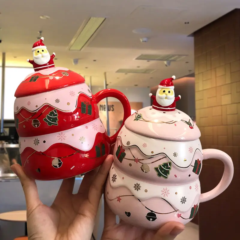 

Christmas Mug with Lid Spoon Ceramic Coffee Cup Girl Christmas Gift for Friends Santa Claus Milk Coffee Mug Big Mug 500ml