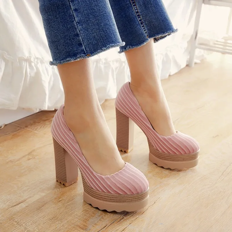 spring and fall The New fashion Suede Round head overheight with 11CM Women shoes black Sexy banquet High heel Single shoes