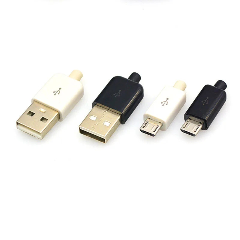 10PCS DIY Micro USB 5PIN / USB 2.0 4PIN Plug Type Male Assembly Adapter Socket Solder Type Plastic Data Charger Connection