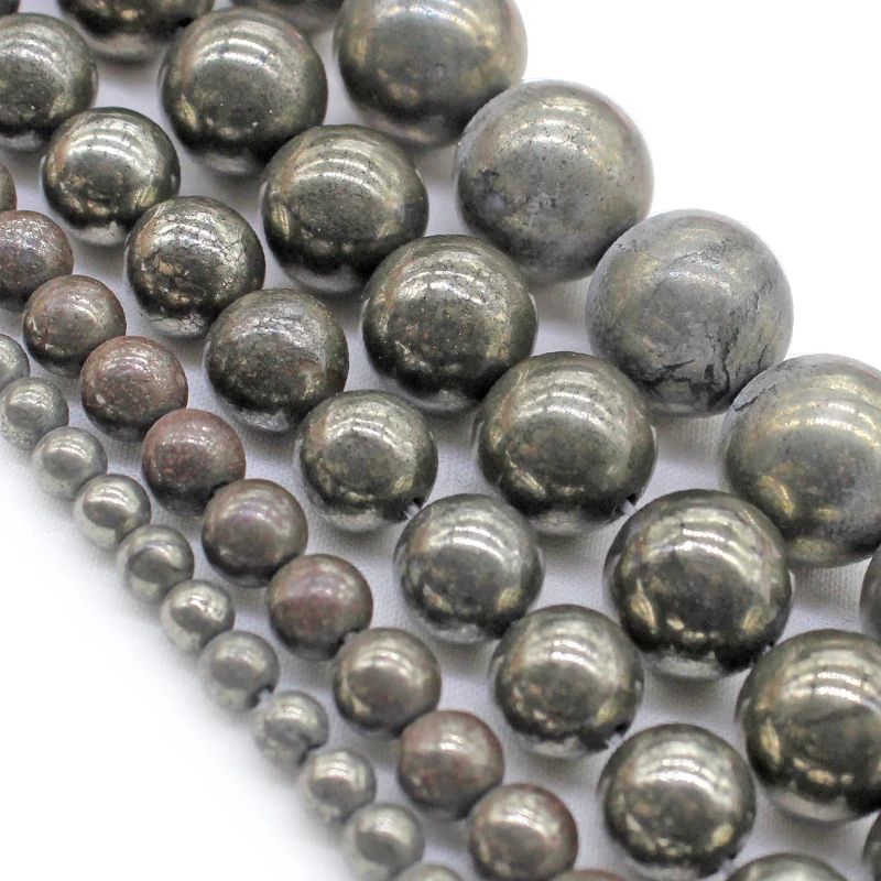 Natural Stone Beads Iron Pyrite Round Loose Copper Beads 16\