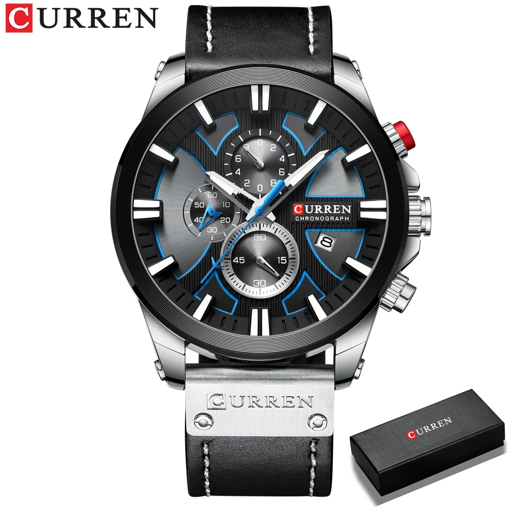 CURREN Brand Chronograph Sports Men\'s Watch Quartz Clock Leather Men\'s Luminous Watch Calendar Clock Relogio Masculino