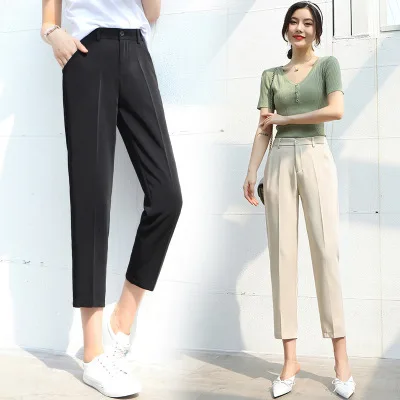 women pants Korean ladylike cargo pants women Casual Zipper Fly Solid Mid autumn summer Ankle-Length Pants Full pants