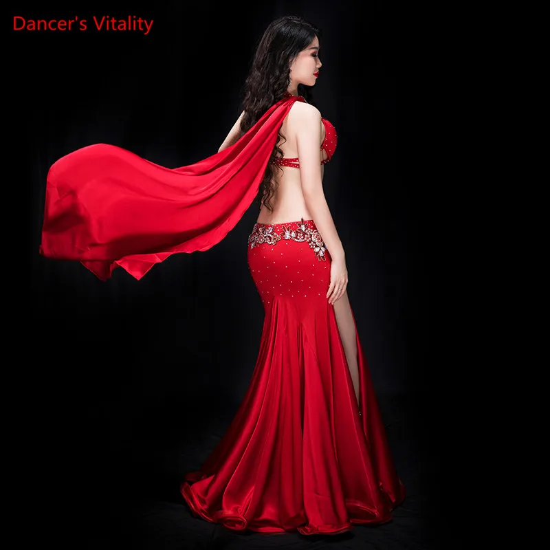 Nuovo 2 pezzi di donne di lusso oriental costume di ballo del reggiseno del pannello al di fuori egitto, le prestazioni spettacolo di danza vestito rosso, viola, blu royal