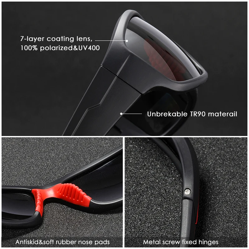 KDEAM Impact Resistance TR90 Sports Sunglasses Men Polarized Cat.3 Light Weight UV-Blocking 1.1mm Thickness Lens With Free Box