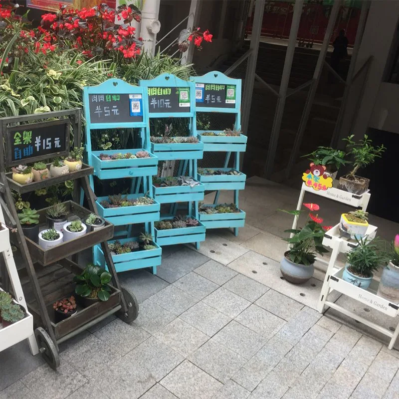 Outdoor and Indoor Ladder Garden Stand Planter Flower Rack Balcony Decoration Home Bar De Wood Plants Shelf with Blackboard