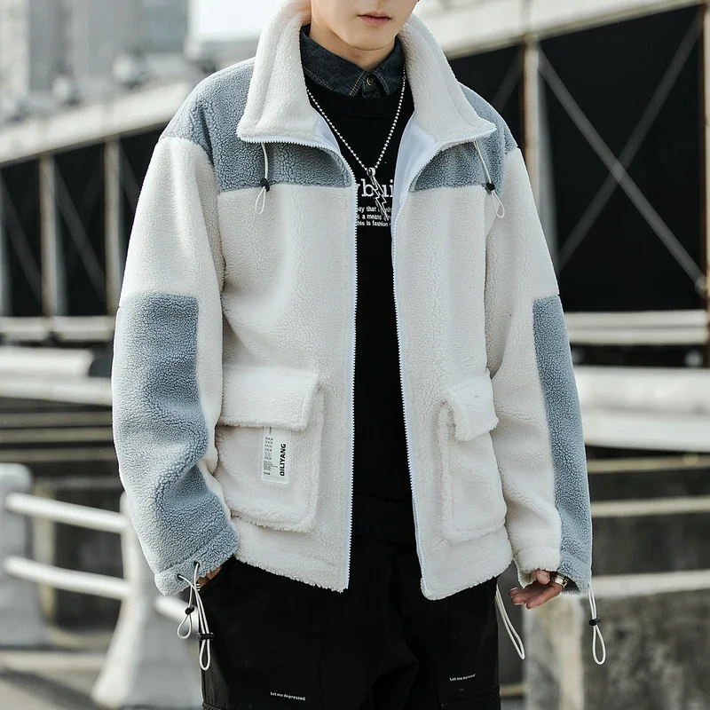 VERSMA Korean Style Clothing Men Warm White Wool Jacket coat Men Winter Hip Hop Thick Mens Youth Winter Jackets and Coats Parkas