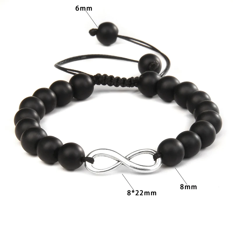 Mix White and Black Beads Bracelet For Women Men Couple Yin Yang Endless Charm Braided Bracelet Adjustable Wristbands Jewelry