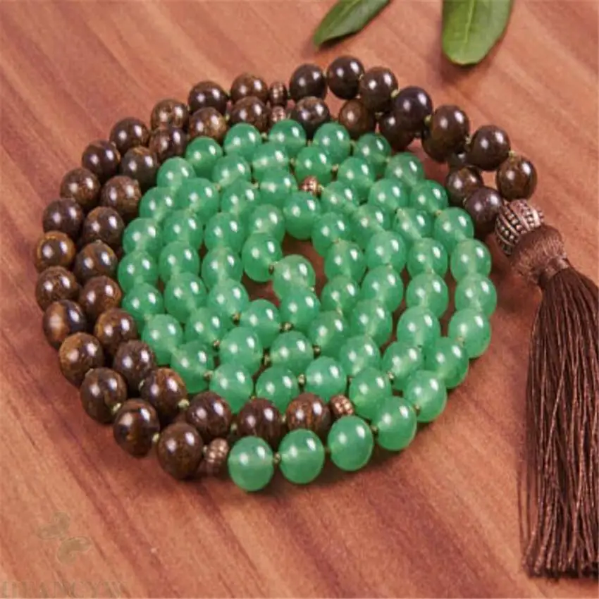 

8mm Green Aventurine Gemstone Tassel Mala Necklace 108 Bead natural men spirituality Unisex Wrist pray Meditation Gemstone Lucky