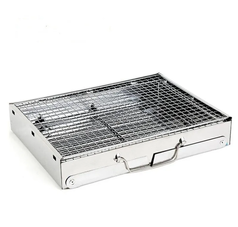 35*27*19.5cm Picnic BBQ Charcoal Grills for Barbecue & Sliver Outdoor Stainless steel Hiking Charcoal Camping Grill