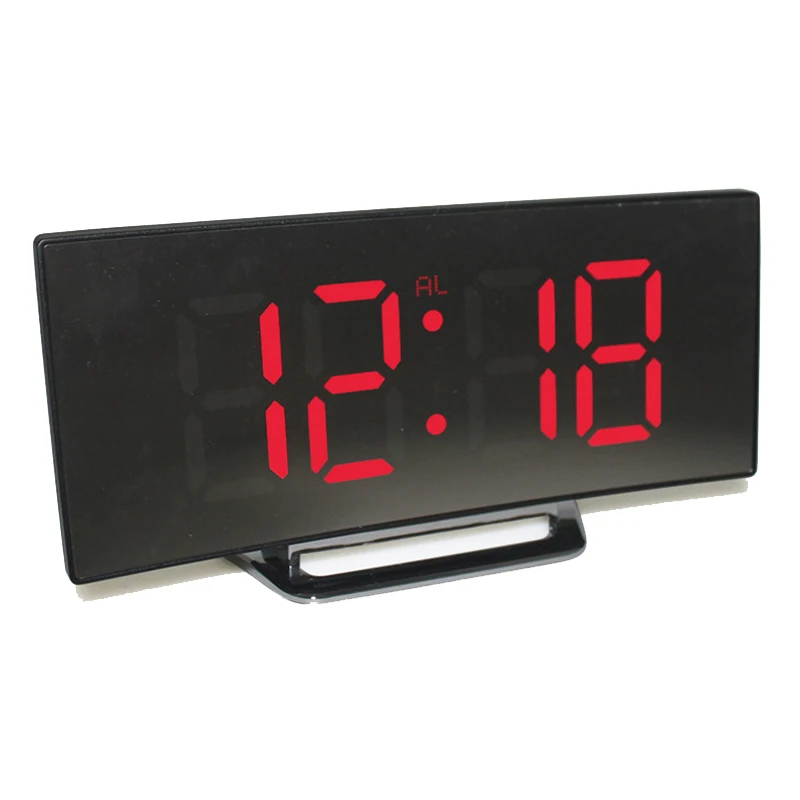 Electronic Alarm Clock Noiseless Design Digital LED Large Display Mirror Electronic Clock Memory Function USB Charging Clocks