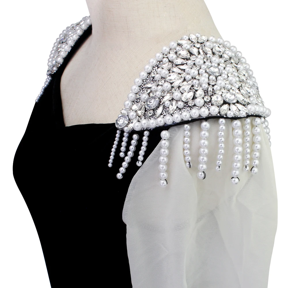 Silver Bead Handmade Jewelry Tassel Rhinestones Epaulettes Clothing Waist Accessories Epaulet Shoulder  P2582