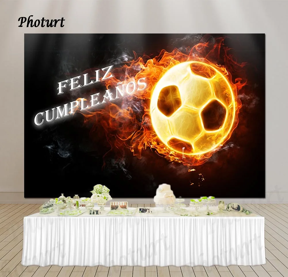 

PHOTURT Custom Flame Football Photography Backdrop Boy Birthday Party Background Sport Soccer Vinyl Photo Decoration Props