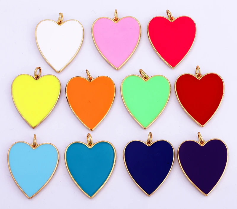 Bunte Emaille Herz Charme Neongrosa Orange Türkisblau Anhänger Öl fallen gelassen, echte vergoldete Farbe Halskette Armband k06 – Detail 4