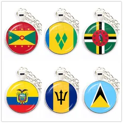 The Commonwealth of Dominica,Saint Lucia,Saint Vincent and the Grenadines,Barbados,Grenada,Ecuador National Flag Glass Necklace