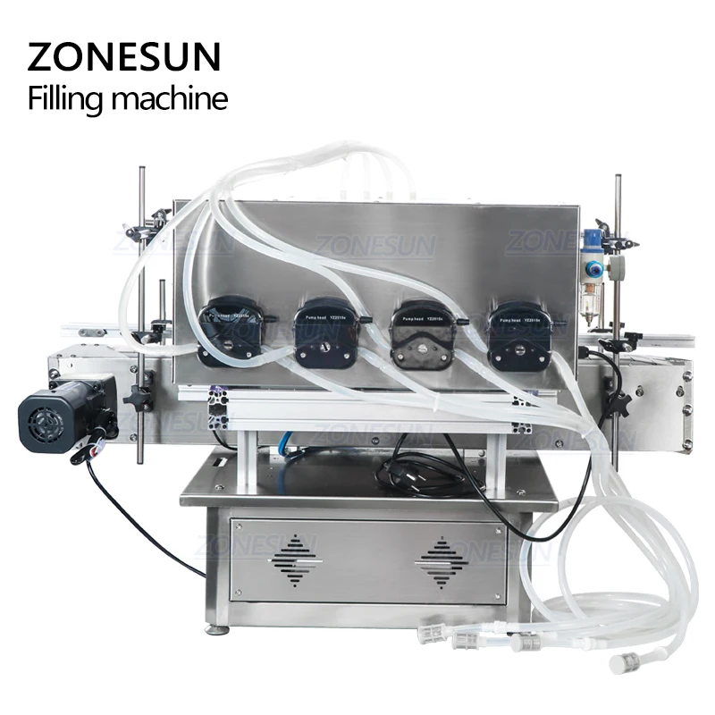 ZONESUN – Machine de remplissage automatique de liquide à 4 têtes, 2400 ml/min, pompe péristaltique, convoyeur de remplissage de liquide pour cosmétiques