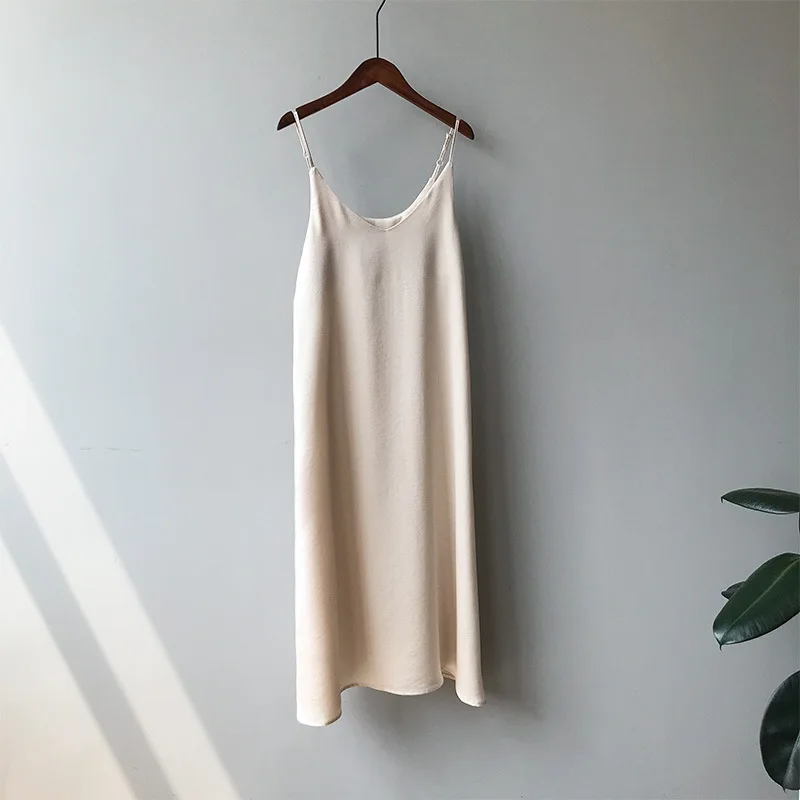 Vestido sin mangas informal de satén para mujer, camisola Sexy elástica para el hogar, ropa de playa con cuello en V, primavera y verano, 2024