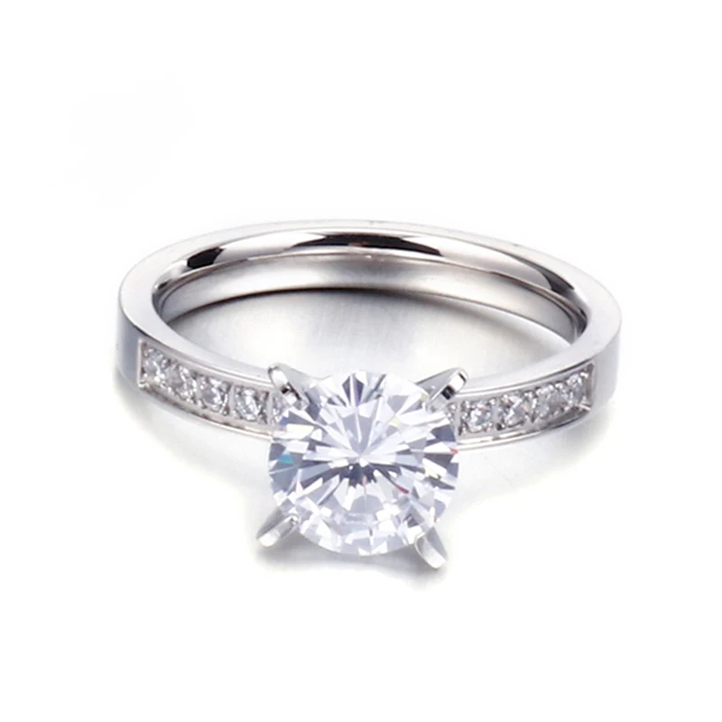 2ct CZ Stone Engagement Ring for Women Gold Color Stainless Steel Wedding Ring Forever Love Jewelry Ring