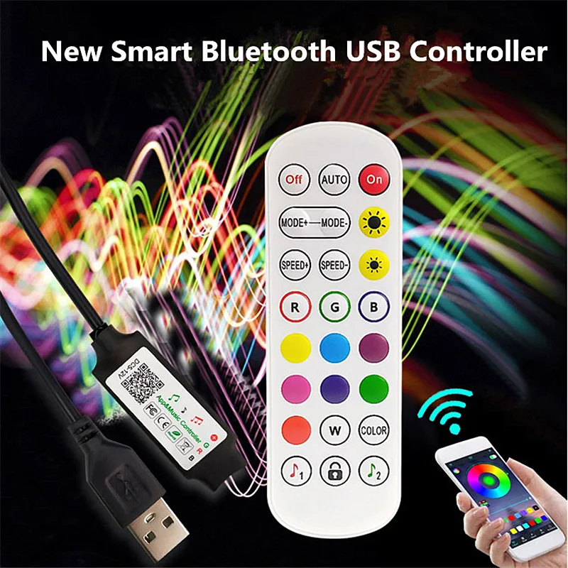 5V USB LED RGB Bluetooth Controller, 24Key Remote Smart APP Control For TV Backlight LED Strip DC5V 2835 5050 RGB Light