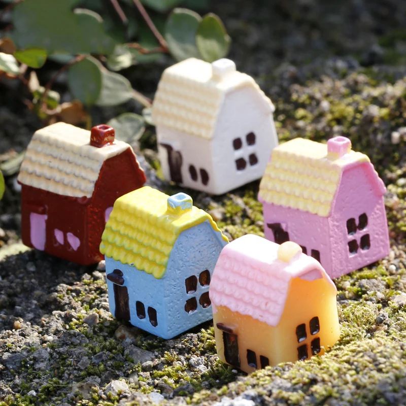 5 Pcs 5-color Country House Chinese-style House Resin Decoration Moss Micro-landscape Decorative Material Accessories