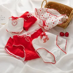 5Pcs/Set Women's Underwear Cotton Girls Briefs Big Red Cute Bow Panties Sexy Breathable Soft Lingerie Female Shorts Underpants