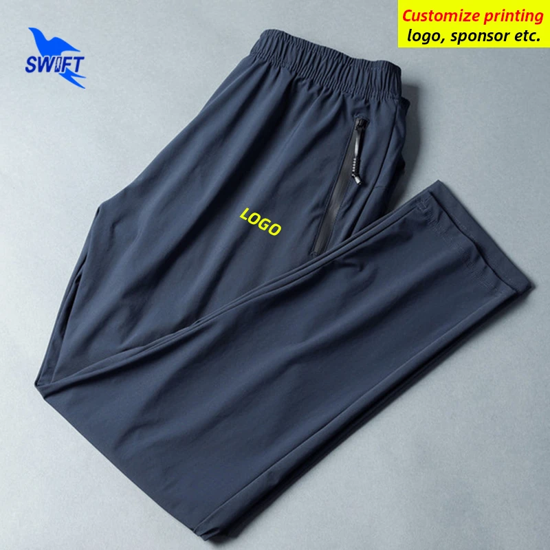 2020 Thicken Ice Silk Quick Drying Trousers Men Gym Fitness Sportswear Training Track Pants Straight Running Bottoms Customize