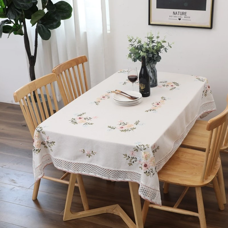 Europe Flowers Tablecloth White Hollow Lace Cotton ChristmasTable Cloth Floral Stereo Embroidery Dinner Cover Wedding Banquet