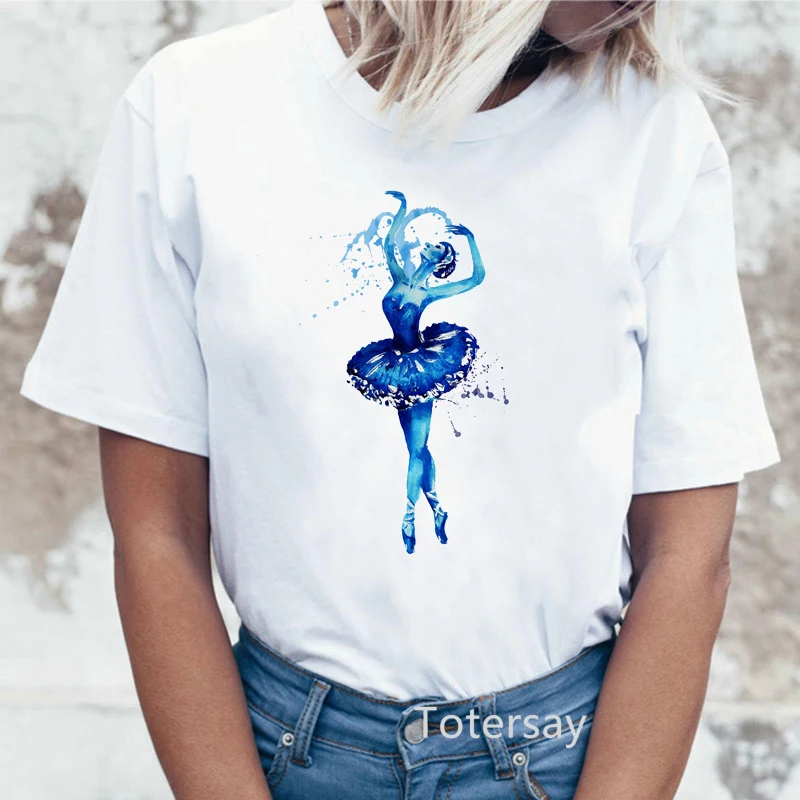 

Ballet dance girl print t-shirt womens summer Harajuku kawaii top white women t-shirt dance birthday gift tee female costume