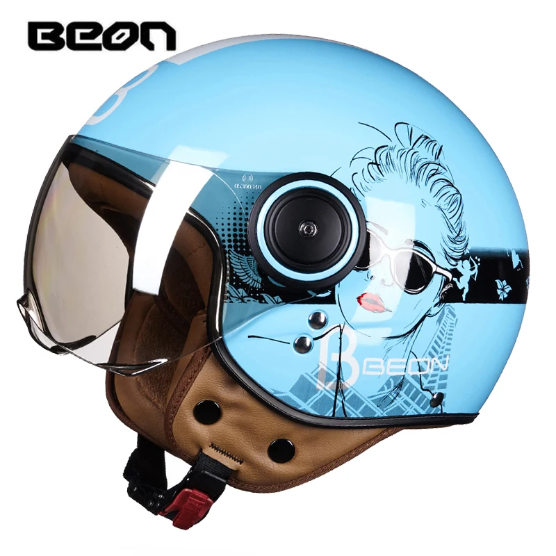 Motorcycle Helmet 3/4 Open Face Vintage Casco Moto Men Retro Moto Helmet Summer Scooter Motorbike Riding Helmet Casque Moto 110B