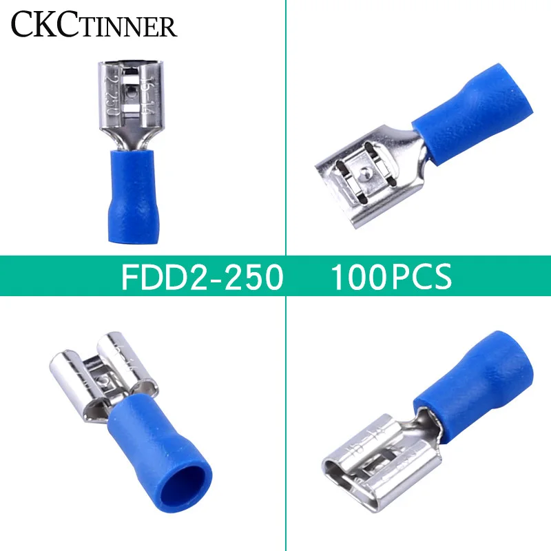 100pcs / pack FDD2-250 FDD female insulated electrical Crimp Terminal for 1.5-2.5mm2 Cable connectors Cable connector