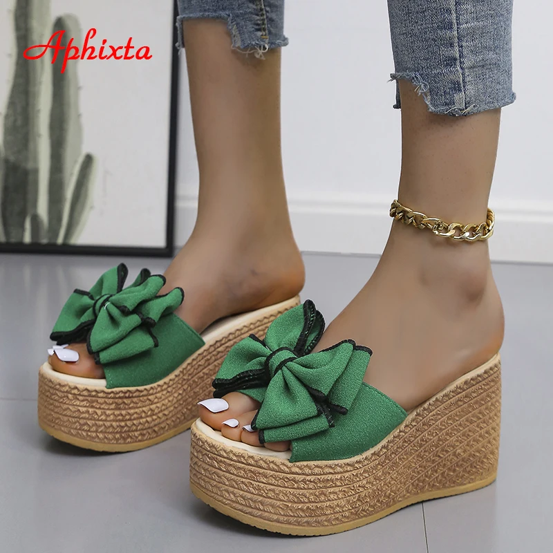 Aphixta 9cm Heels Slides Women\'s Shoes Woman Slippers Flip Flops Wedge Platform Shoes Woman Beach Slippers Zapatos Mujer