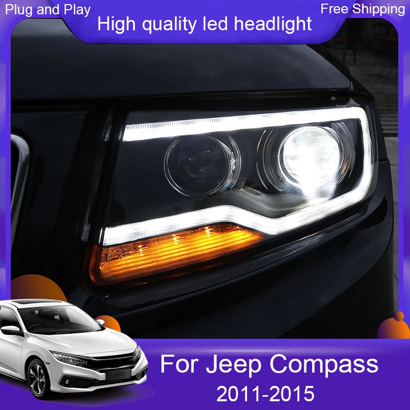 

Car Styling Head Lamp Case For Jeep Compass 2011-2016 Grand Cherokee LED Headlight DRL Lens Double Beam Bi-Xenon car lights