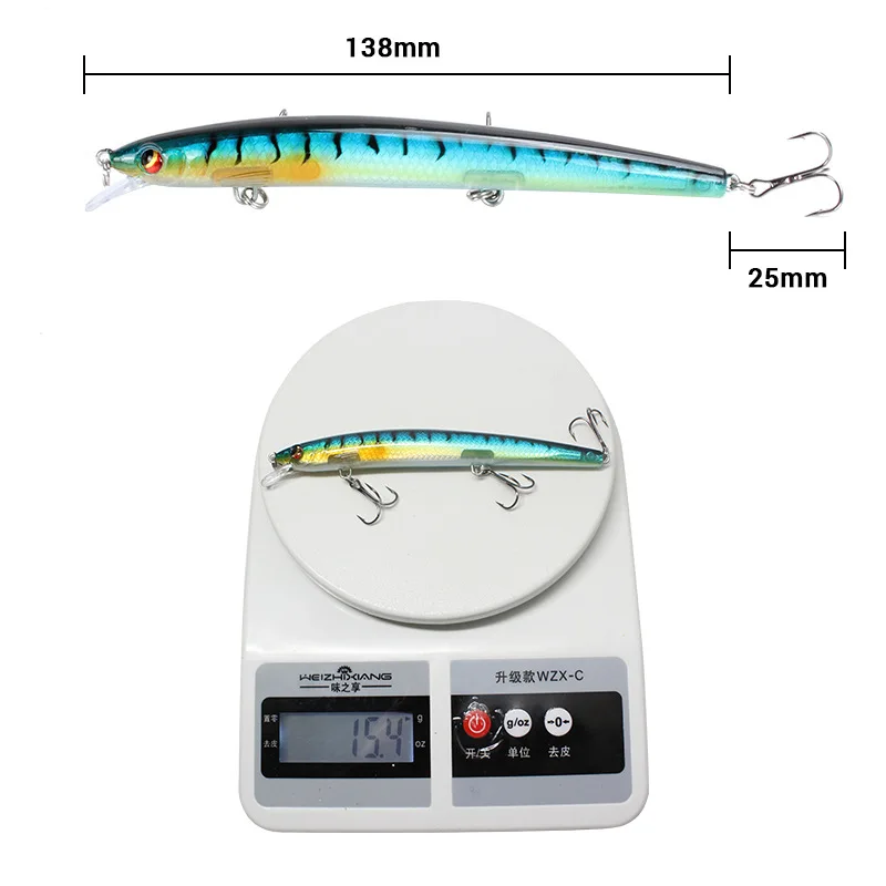 Señuelo de pesca de pececillos, cebo duro de plástico Artificial flotante, Wobbler, Crankbait, aparejos de lubina, 13,8 cm, 15,4g, 1 unidad