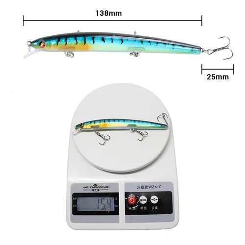 Imagen 2 del producto 1 Uds señuelo de pesca Minnow 13,8 cm 15,4g cebo duro flotante de plástico Artificial Wobbler Crankbait aparejos de pesca de lubina de mar de invierno