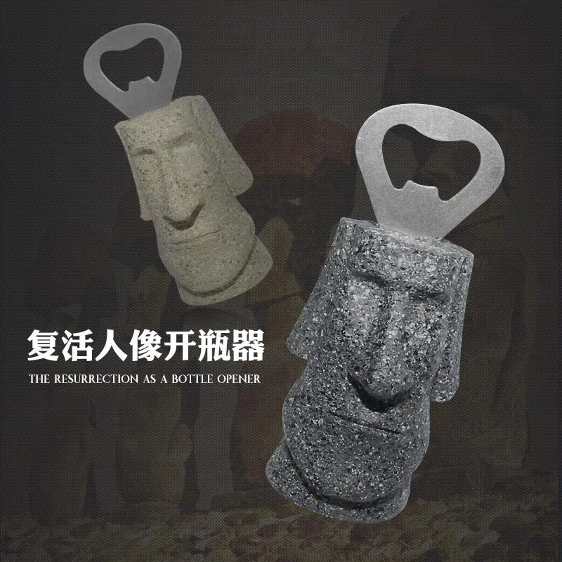 Personality Easter Island Stone Man Bottle Opener Creative Handle Bottle Opener Interesting Home Kitchen Supplies Resin Crafts