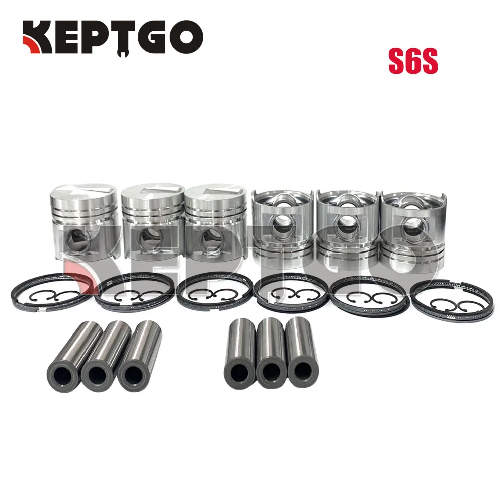 New S6S 6 Sets STD Piston Set (Pin & Clip) And Rings For Mitsubishi Engine Forklift