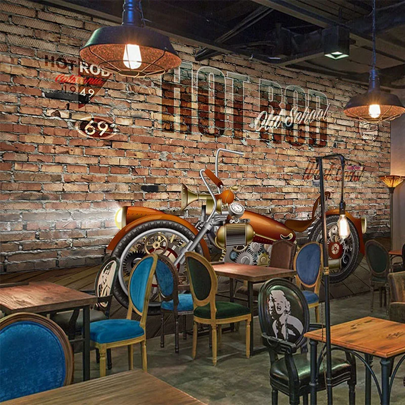 

Custom Photo Wallpaper Retro 3D Stereo Motorcycle Brick Wall Mural Restaurant Cafe Background Wall Decor Papel De Parede Fresco