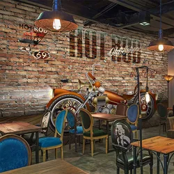 Custom Photo Wallpaper Retro 3D Stereo Motorcycle Brick Wall Mural Restaurant Cafe Background Wall Decor Papel De Parede Fresco