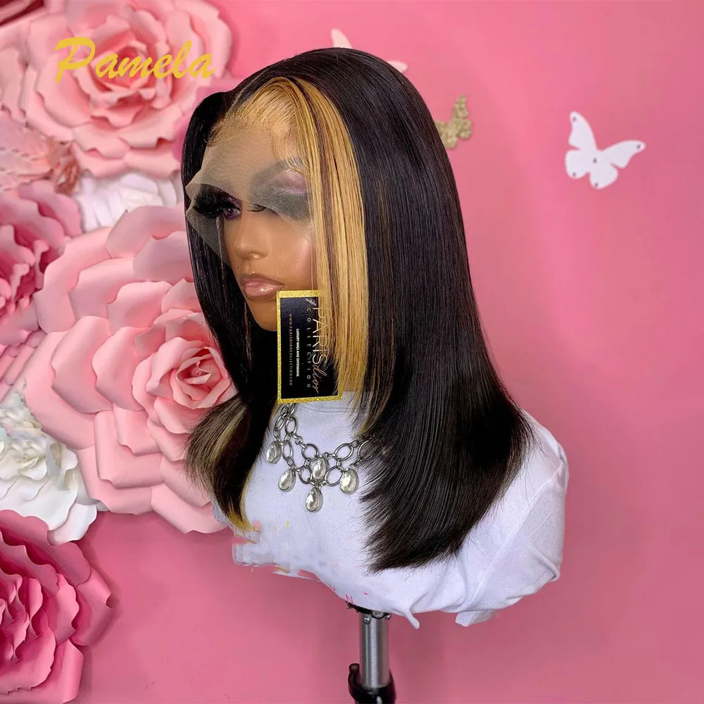 Bone Straight Ombre 1B/27 Colored Pixie Cut Wig 13x6 HD Transparent Lace Front Human Hair Glueless Wigs Preplucked Ready To Wear