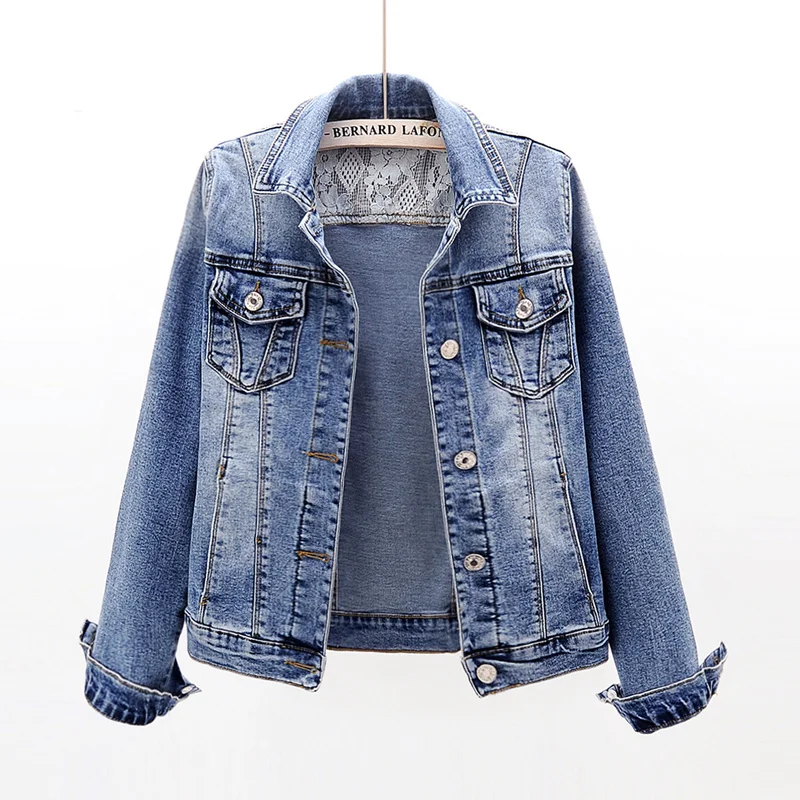 Korean Elasticity Slim Denim Jacket Women Long Sleeve Short Outwear Chaqueta Mujer Spring Vintage Blue Female Coat Woman Clothes