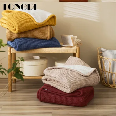 

TONGDI Waffle Plush Blanket Soft Warm Elegant Fannel Cashmere Woolen Blanket Decor For Winter Couch Cover Bed Sofa Bedspread