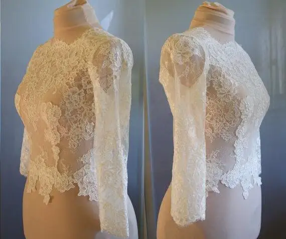 GOHYPDUG 2020 High Neck Long Sleeve Lace Bolero Jacket For Wedding Bridal Dress Free Shipping