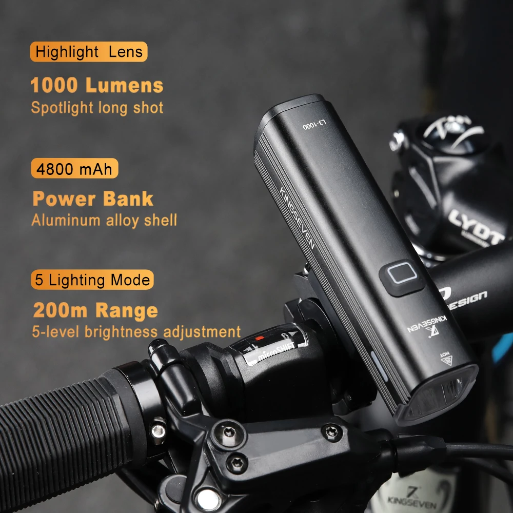 KINGSEVEN Bicycle Head Lights Sunny 1000 Lumen Grande Power Bank Mon Flashlight Handlebar Waterproof MTB Bike Cycling Highlight