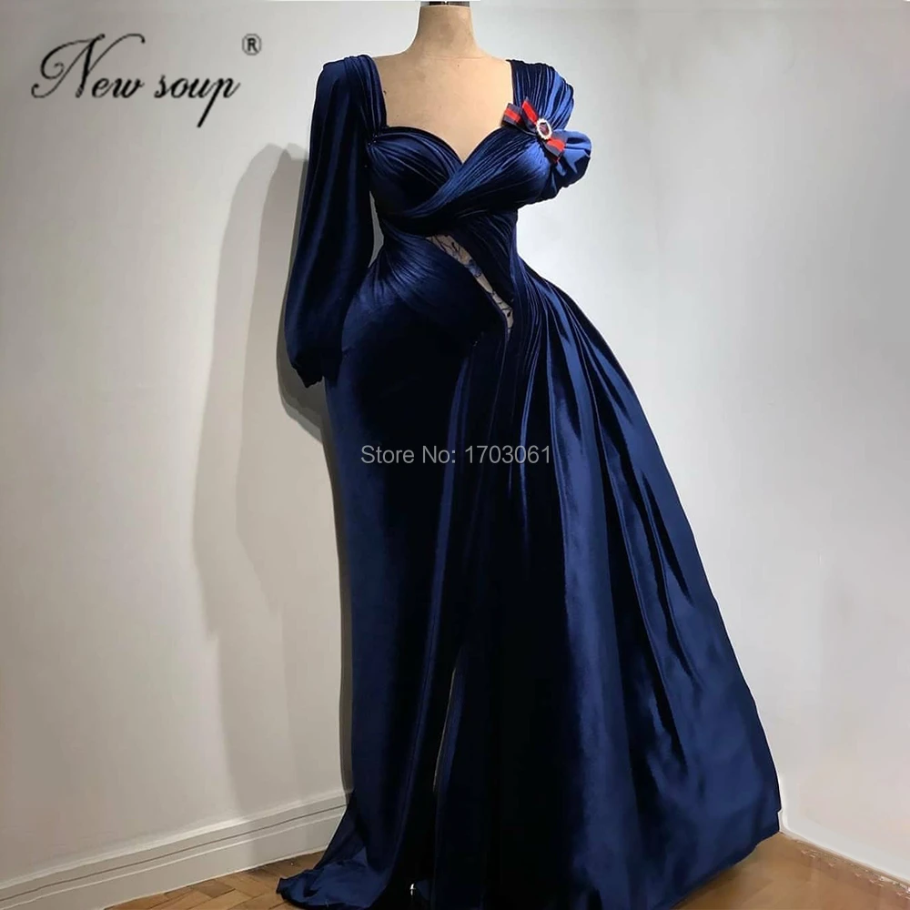 Royal Blue Satin Formele Celebrity Jurken Dubai Red Carpet Toga Prom Dresses 2021 Robe De Soiree Een Lange Mouwen Avond jurken