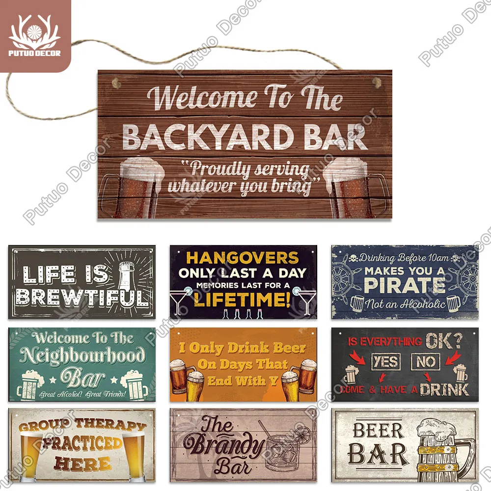 Putuo Decor-Wooden Plaque for Pub, Summer Beer Plaques, Beach Bar, House Door Hanging Wall Decor, Sign Bar, Pub Wall Decoration