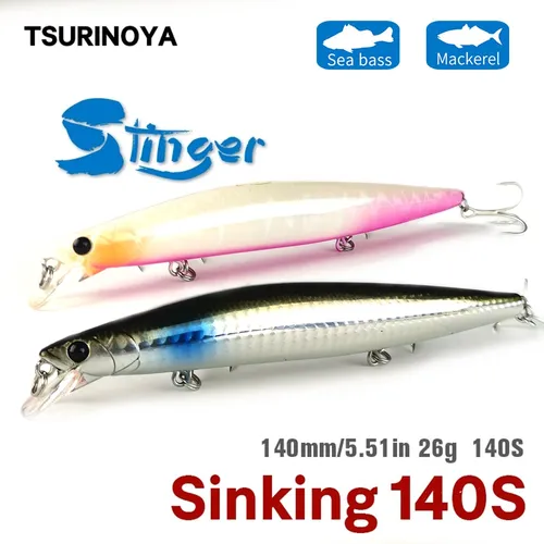 TSURINOYA 26g 140mm pececillo hundido DW92 140S agua salada cebos duros de fundición larga peso de pesca lubina señuelo de pesca
