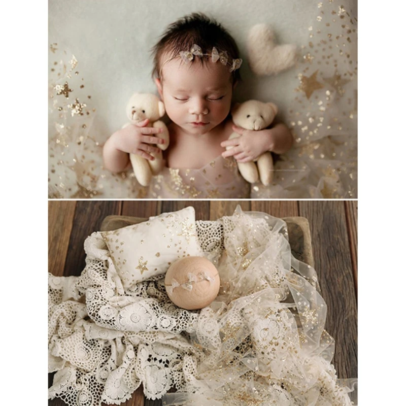 Newborn Photography Props Transparent Mesh Yarn Blanket Baby Starry Swaddling Wrap Infants Photo Backdrop Dropshipping
