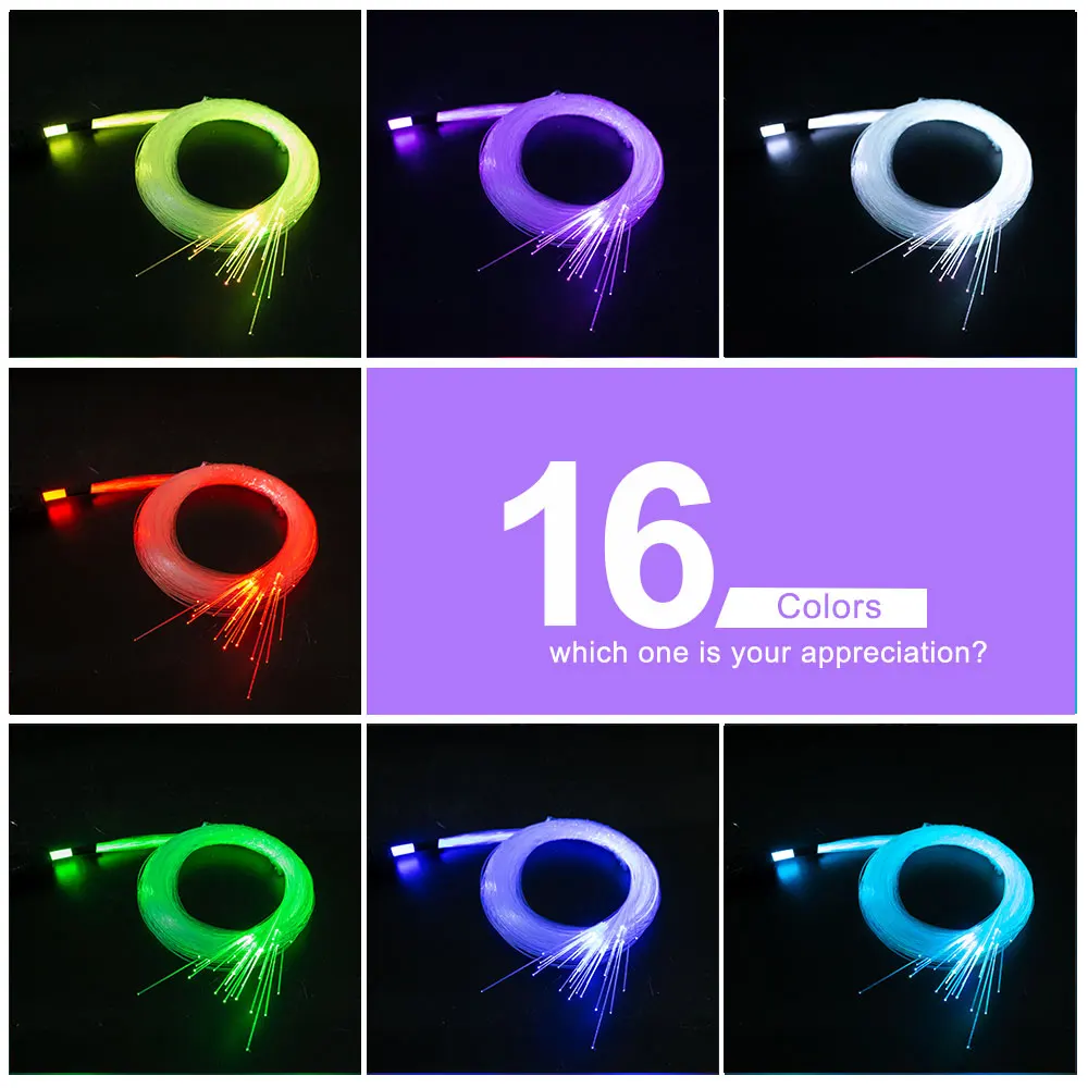 RGB LED 광원 LED 광섬유 조명, 자동차 하늘 별빛 장식 및 리모컨, DC12V 2W, 0.75mm * 50 개 * 2m