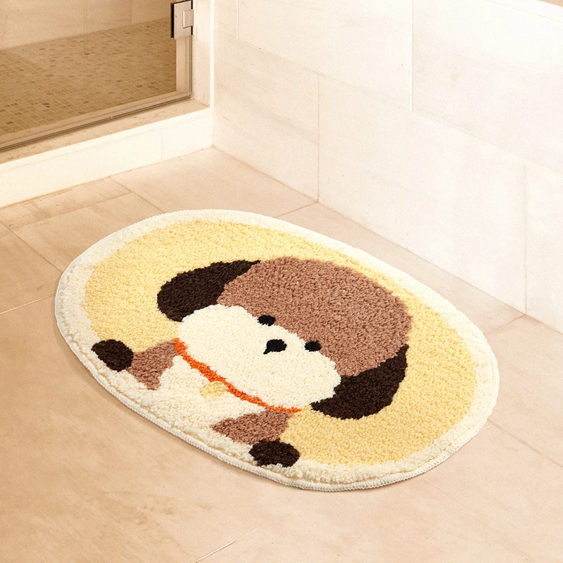 Doggy Bathroom Mat Soft Oval Fluffy Tufted Carpet Area Bedroom Floor Pad Rug Cartoon Doormat Tidy Aesthetic Home Room Decor