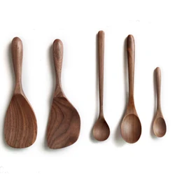 Japanese Style Black Walnut Wooden Dessert Spoon Tableware Coffee Honey Spoons Stir Long Scoop Soup Rice Spoon Kitchen Supplies